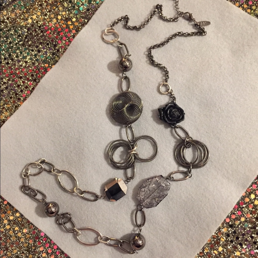 NEW YORK Silver & Black Rose Beaded Necklace